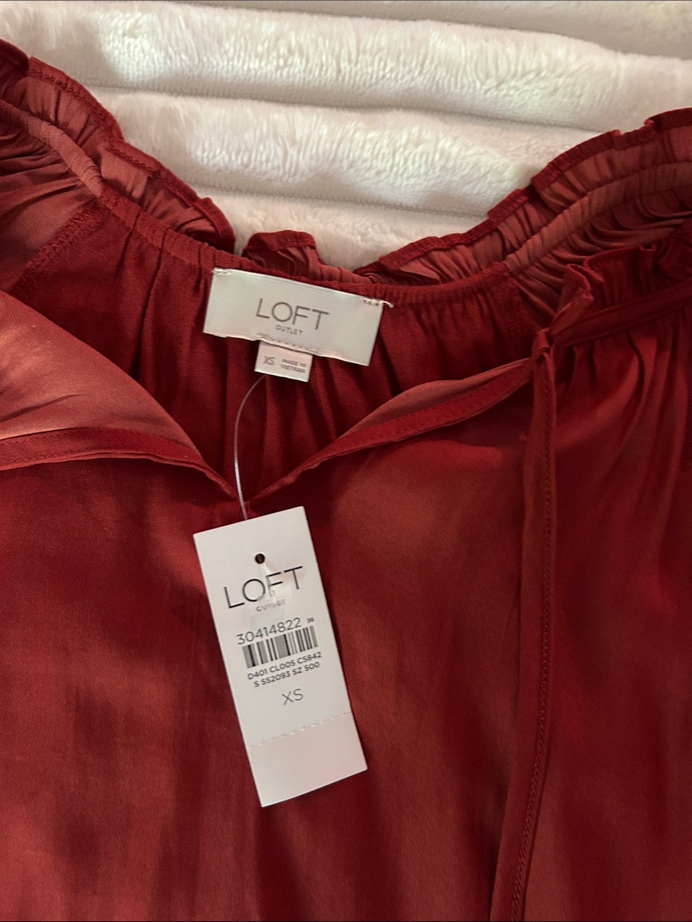 LOFT Rust Ruffle-Neck Long-Sleeve Blouse - Picture 2 of 3